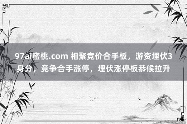 97ai蜜桃.com 相聚竞价合手板，游资埋伏3身分，竞争合手涨停，埋伏涨停板恭候拉升